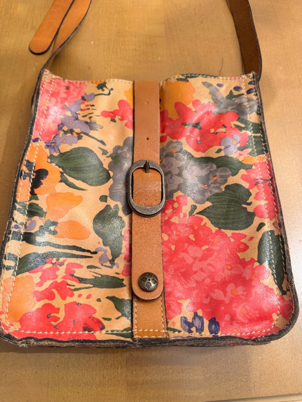 Patricia Nash Italian Leather Crossbody Bag- Hydrangea Pattern